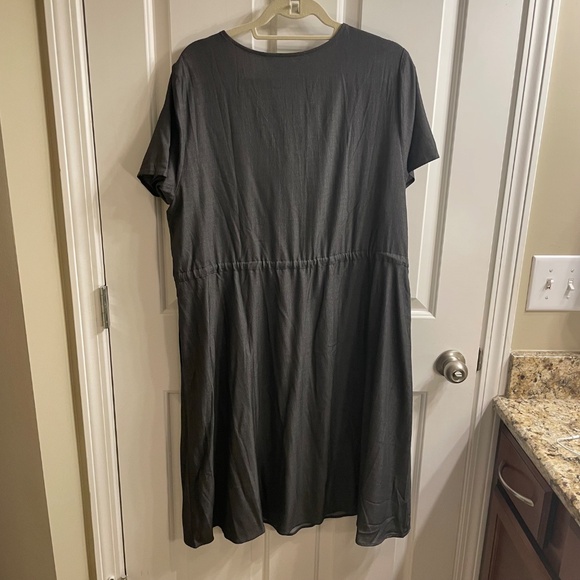 Agnes Orinda Women's Plus Size Tie Waist Short Sleeve Gray Chambray Dress, 1X - Picture 4 of 5